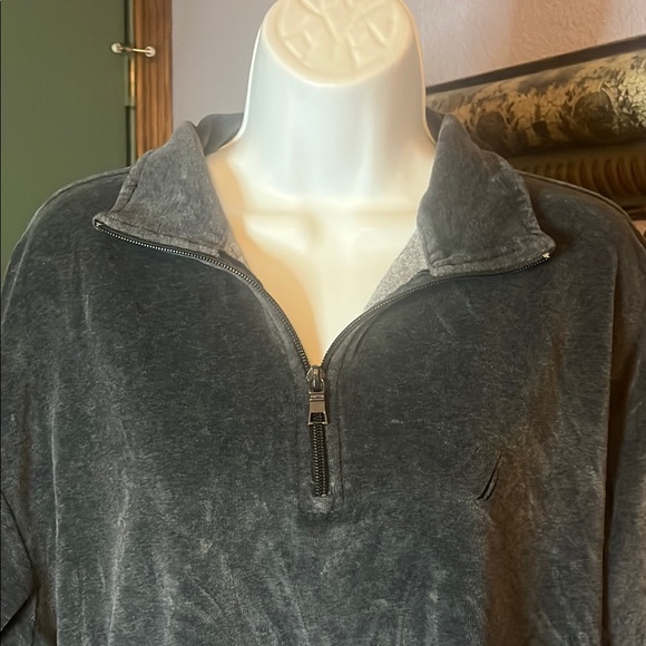 Nautica Velour Grey Quarter -Zip Pullover Sz M Mens - Picture 3 of 10